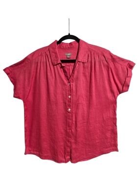 J JILL PINK 100% LINEN BOXY TOP BLOUSE SZ L